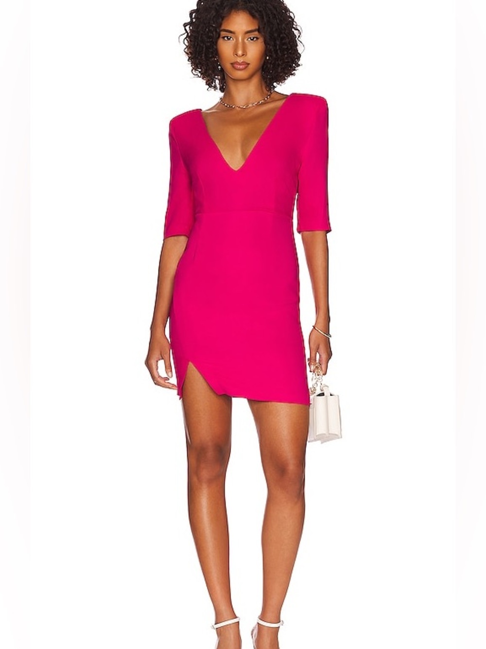 LITA by Ciara Medium Hot Pink V Neck REVOLVE Mini Cocktail Dress 3/4 Sleeve